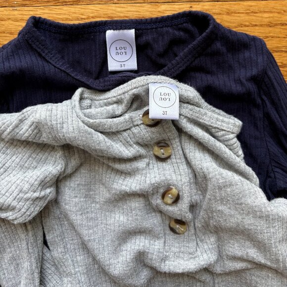 Set of 2 Lou Lou & Company Ribbed Pajama Tops/Bottoms Size 3T Navy Blue & Gray - Picture 11 of 12